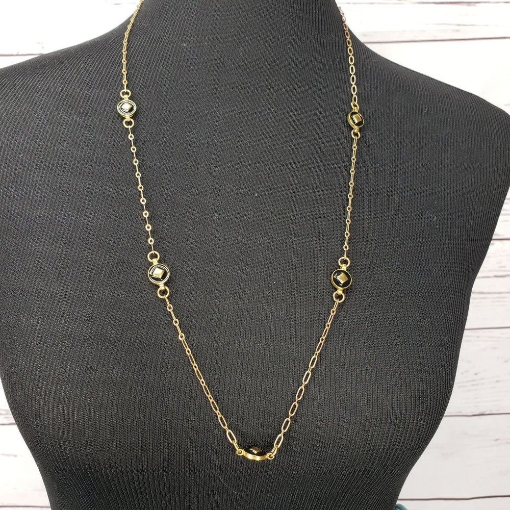 Baroque Goldtone Black‎ Circle With Gold Diamond LOGO Necklace
